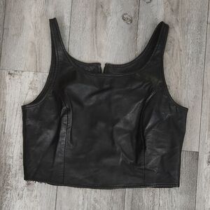 Excelled Womens Chic Black Leather Crop Top